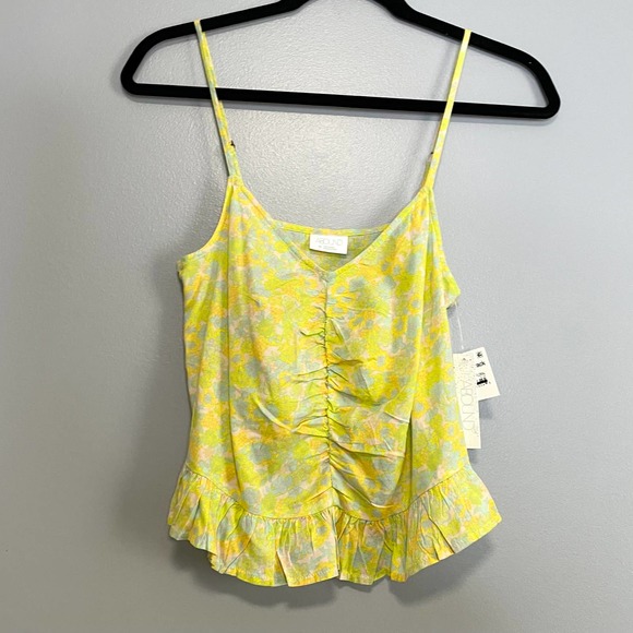 Abound Tops - Abound Yellow Pink Blue Floral Ruffle Hem Crop Tank Top NEW XS